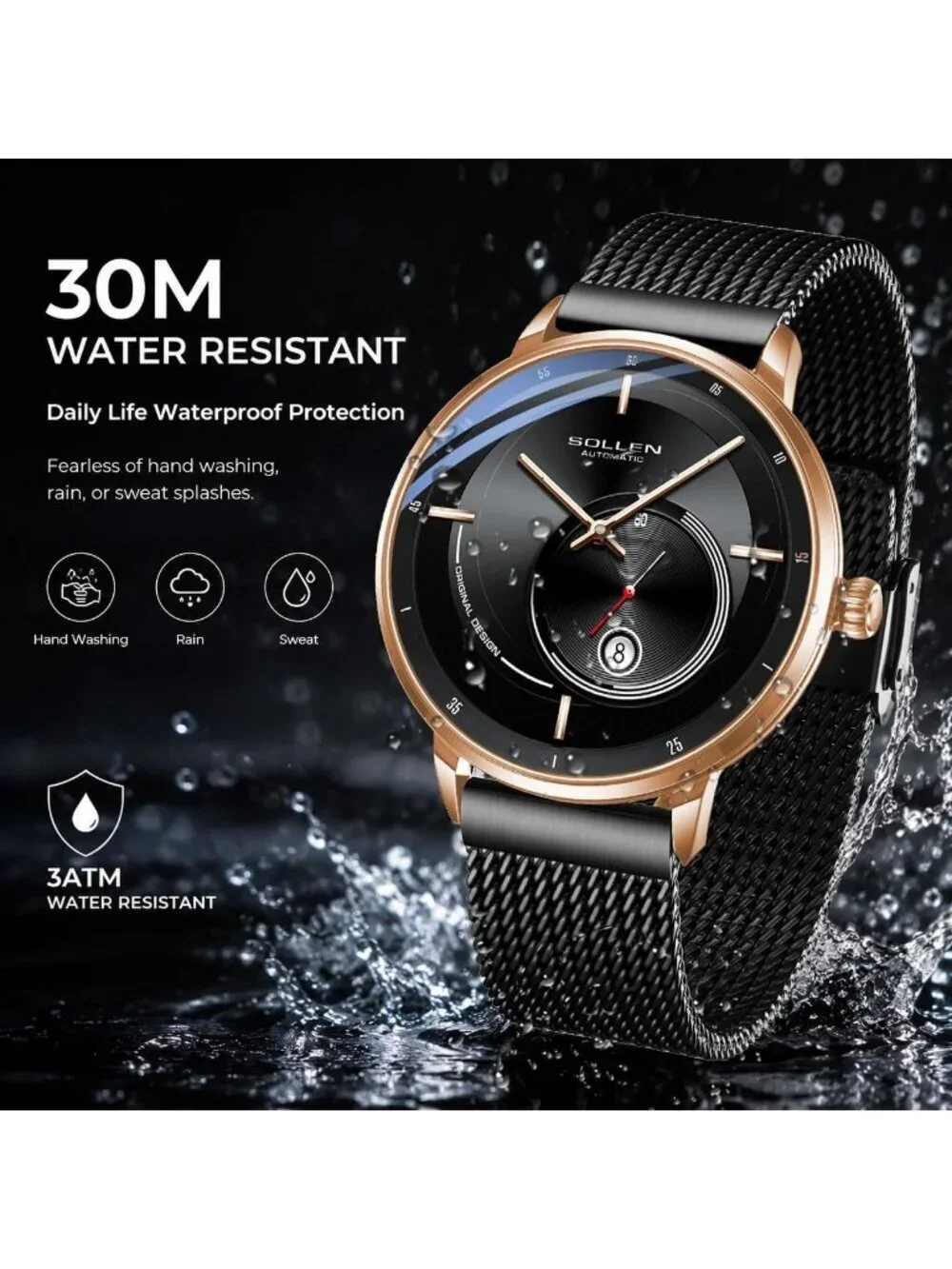 Men's Gold Automatic Mechanical Minimalist Dial Stainless Steel Luxury Watch